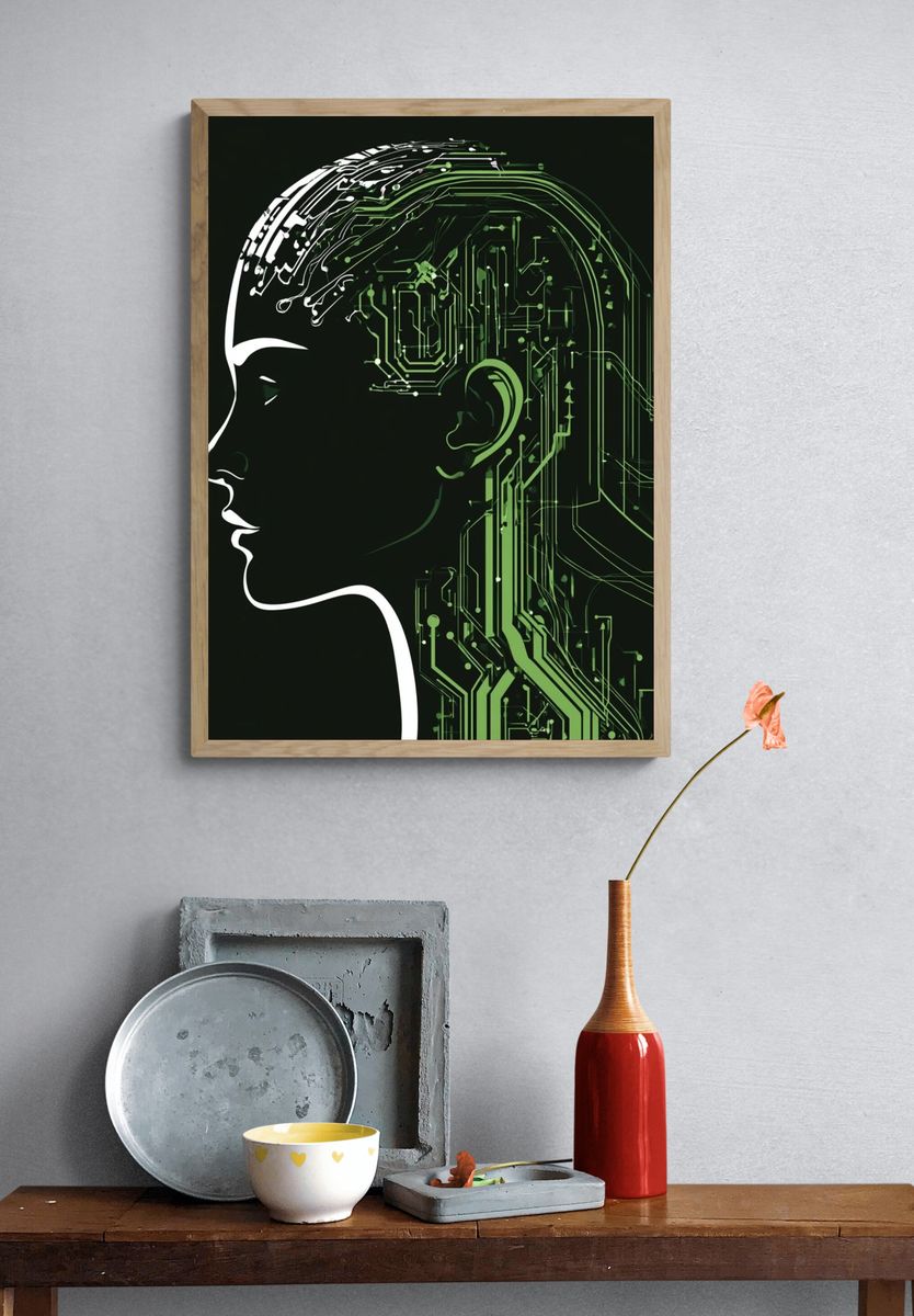 Cybernetic Profile Illustration Poster. — room view 3