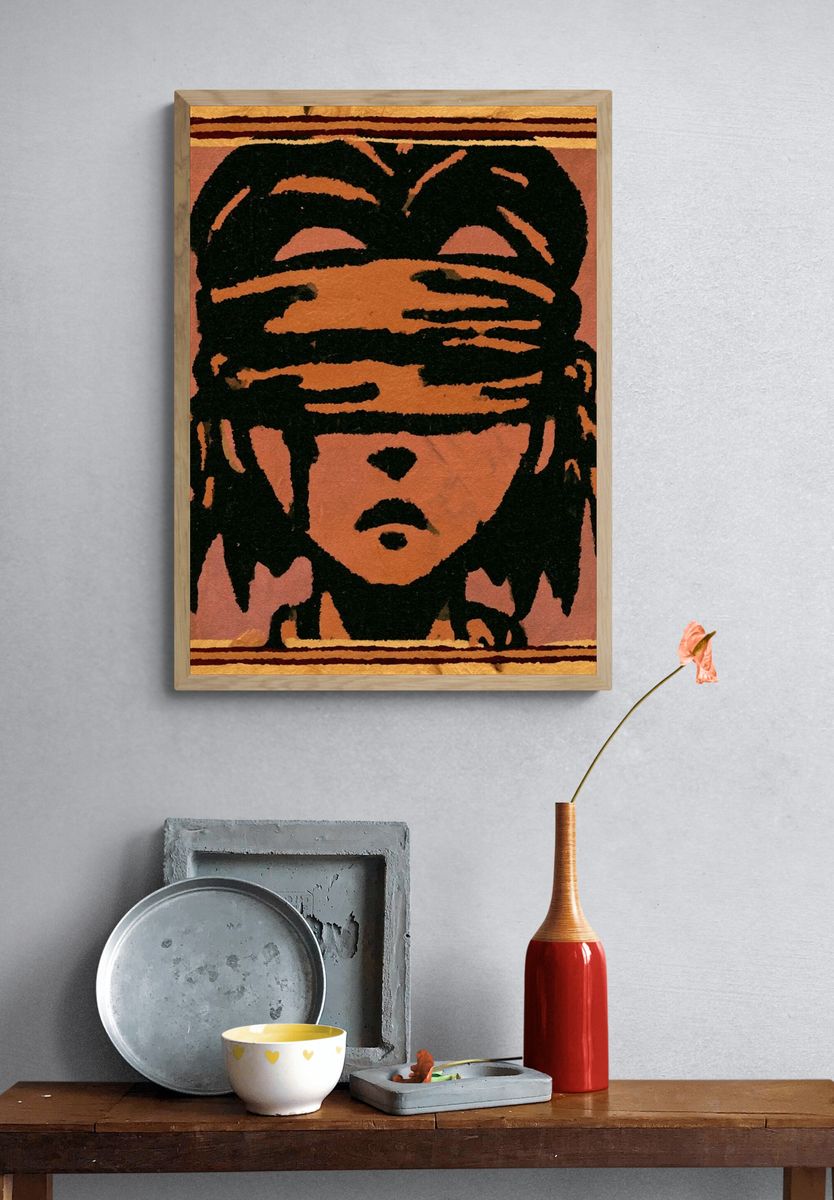 Blindfolded Portrait Illustration Poster. — room view 3