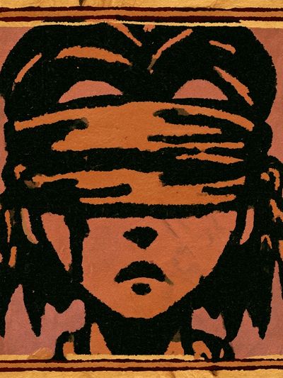 Blindfolded Portrait Illustration Poster. poster