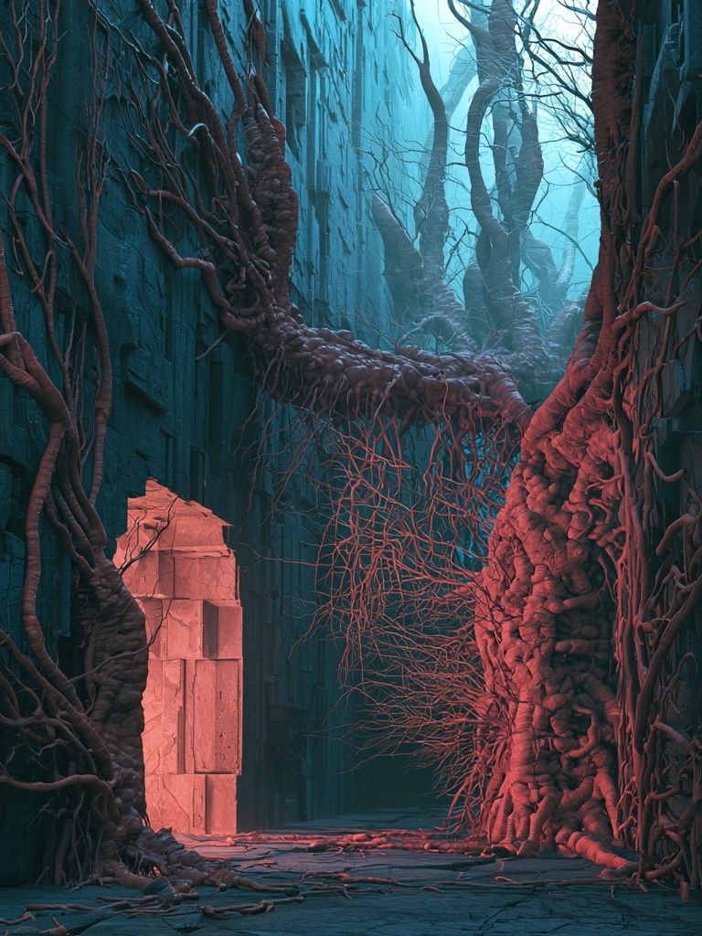 Bioluminescent Canyon Digital Art Poster. poster — illustration art