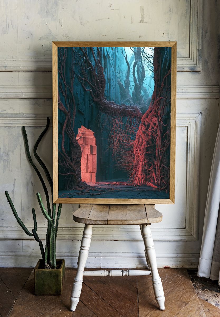 Bioluminescent Canyon Digital Art Poster. — room view 1