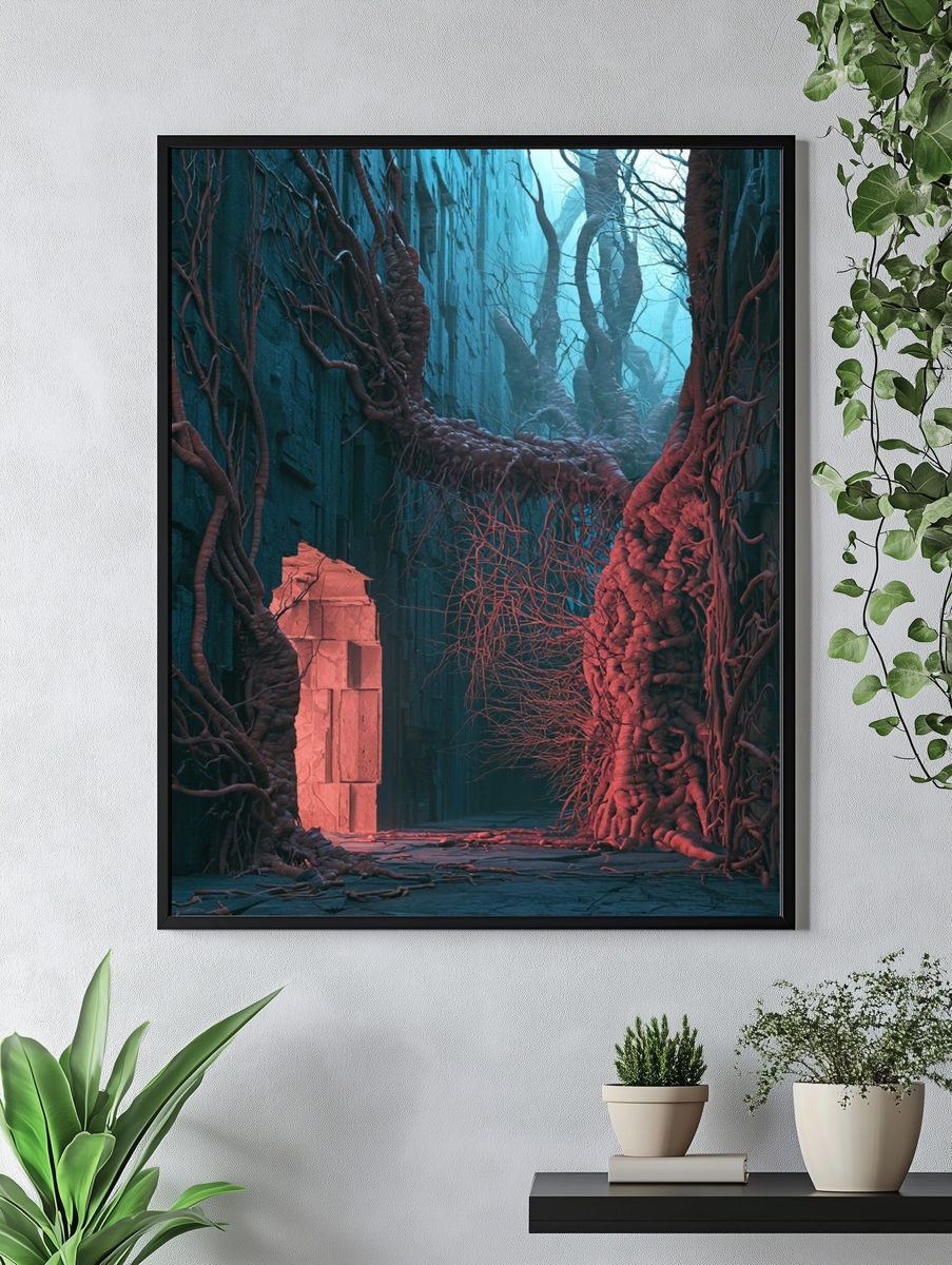Bioluminescent Canyon Digital Art Poster. — room view 4
