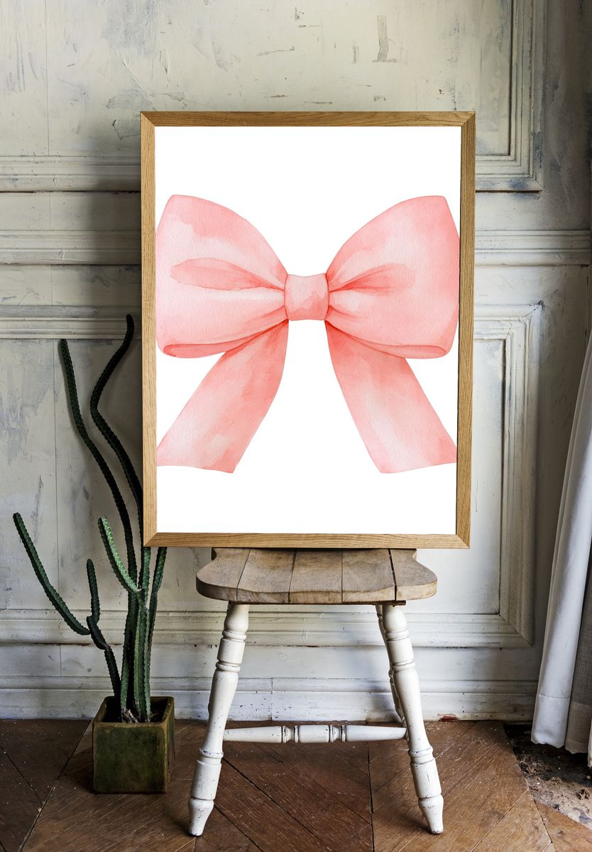 Pink Watercolor Bow Print. room preview