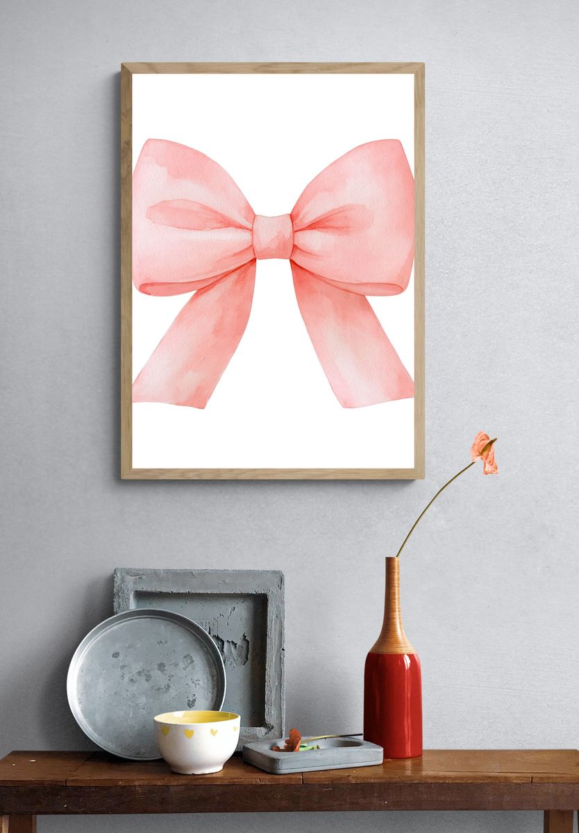 Pink Watercolor Bow Print. — room view 3
