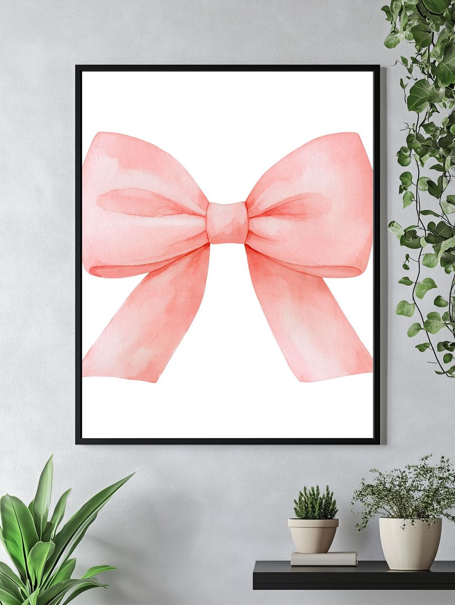 Pink Watercolor Bow Print. — room view 4