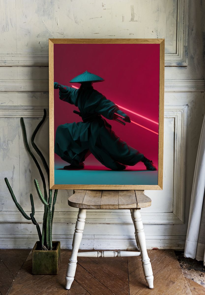 Neon Samurai Digital Art Poster. room preview