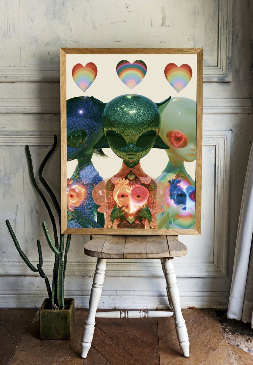 Rainbow Alien Family Illustration Poster. room preview