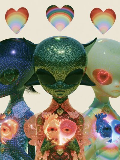Rainbow Alien Family Illustration Poster. poster