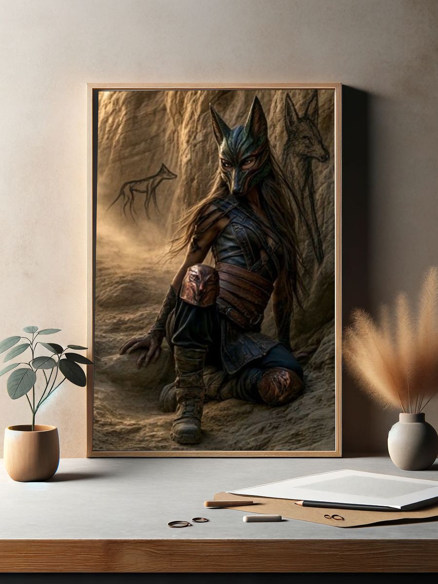 Wolf Warrior Fantasy Illustration Poster. — room view 2