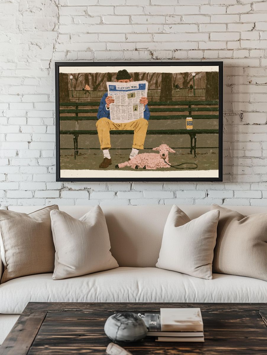 Park Bench Reader Illustration Print. — room view 1