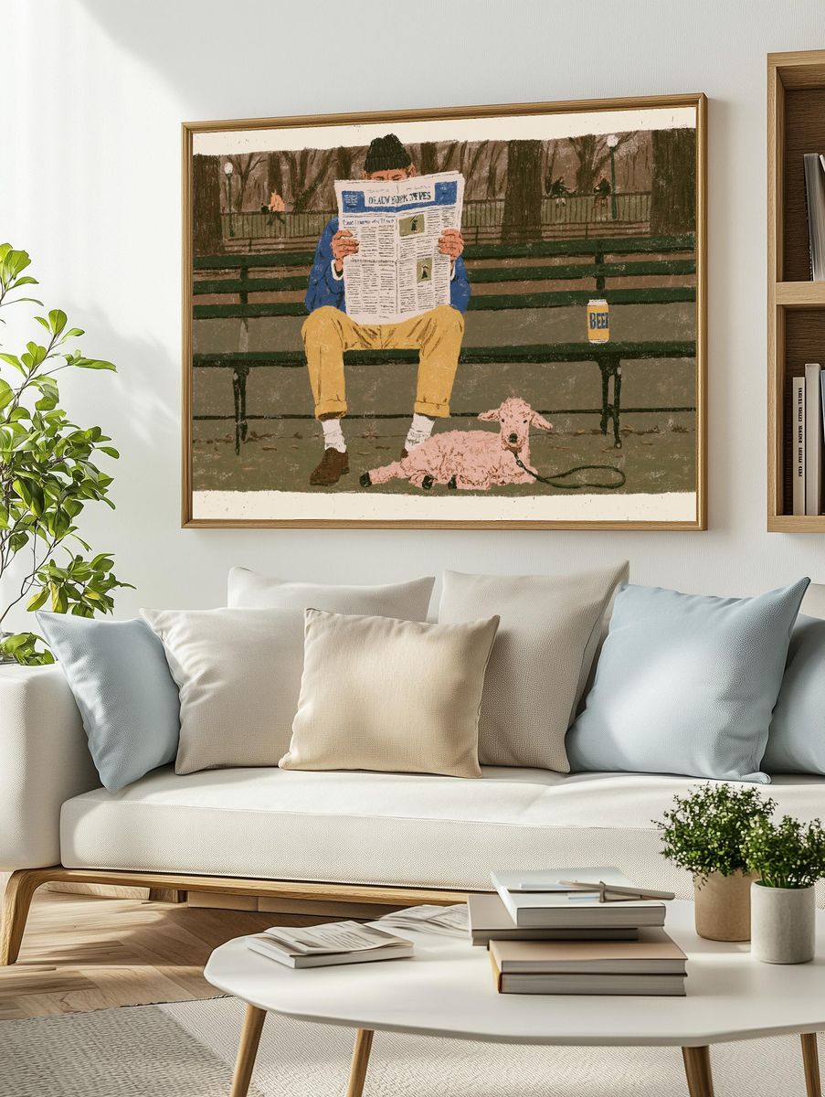 Park Bench Reader Illustration Print. — room view 2
