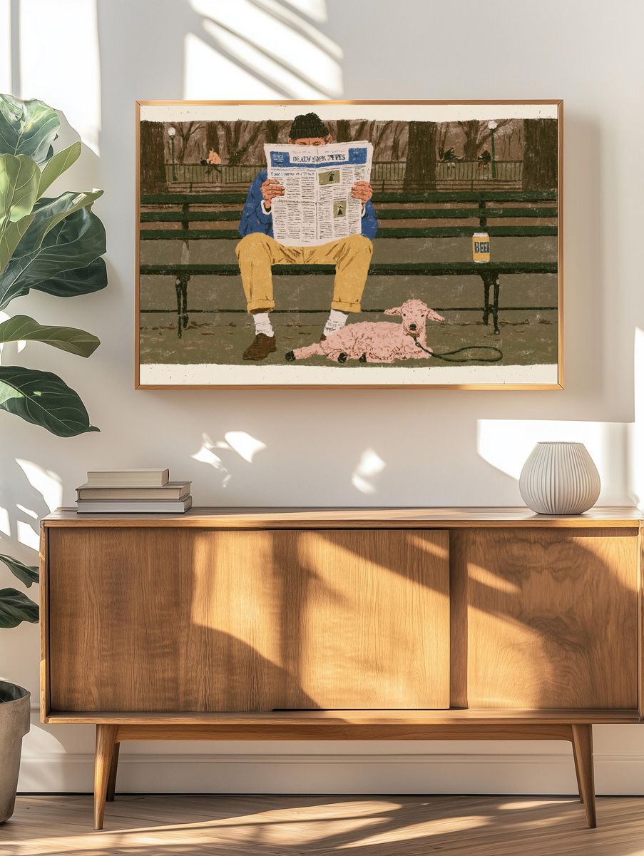 Park Bench Reader Illustration Print. — room view 3