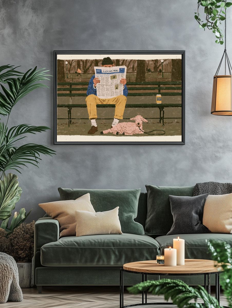 Park Bench Reader Illustration Print. — room view 4