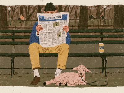 Park Bench Reader Illustration Print. poster