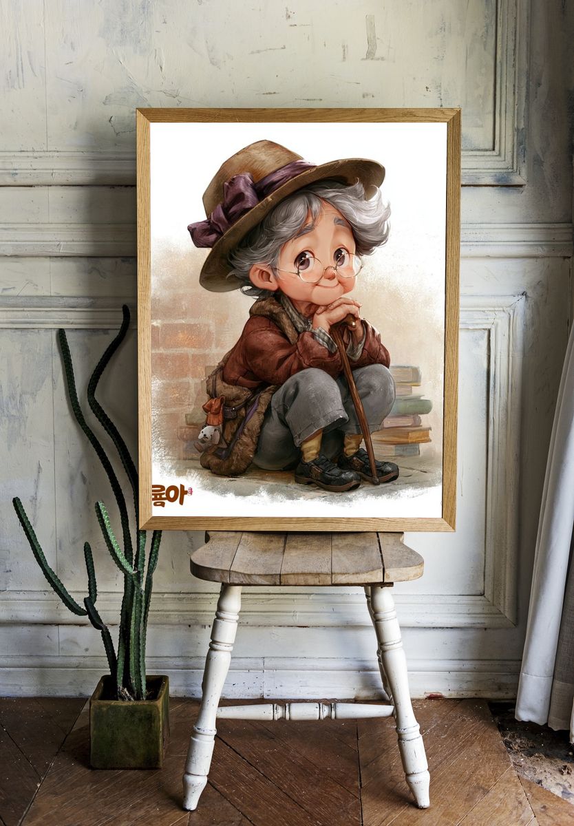 Elderly Character Illustration Poster. — room view 1