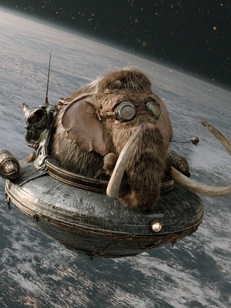 Mammoth in Space Illustration Poster. poster detail