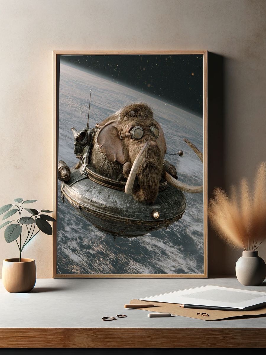 Mammoth in Space Illustration Poster. — room view 2