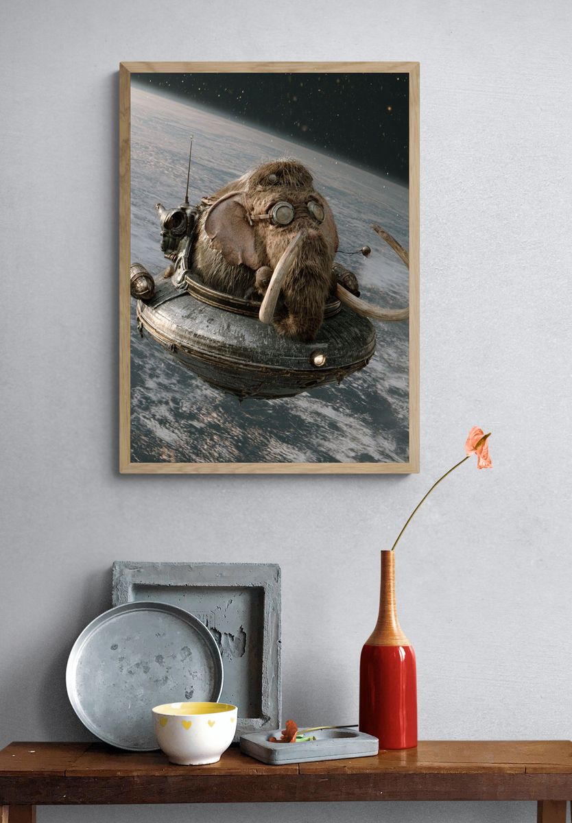 Mammoth in Space Illustration Poster. — room view 3