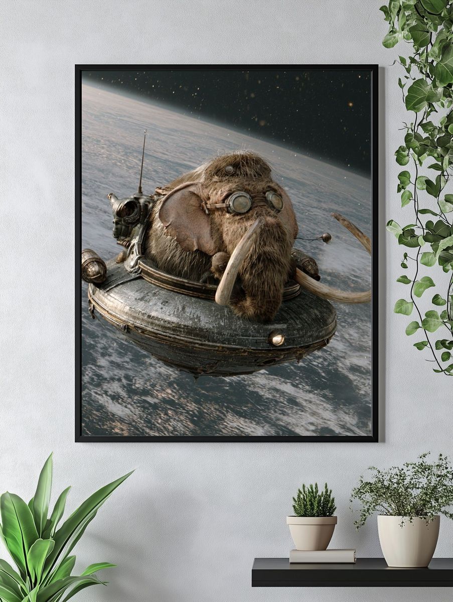 Mammoth in Space Illustration Poster. — room view 4
