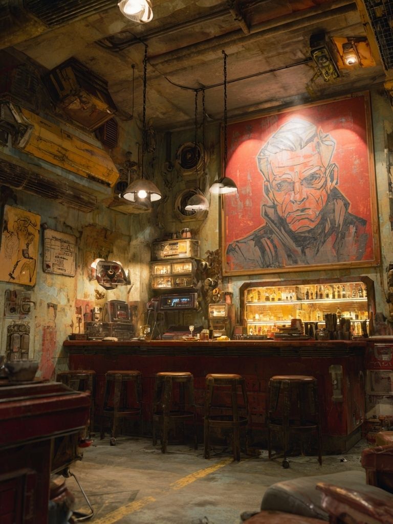 Industrial Bar Interior Illustration Poster. poster — illustration art