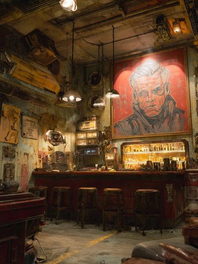 Industrial Bar Interior Illustration Poster. poster