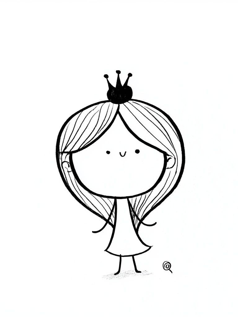 Cute Princess Line Art Print. poster — illustration art