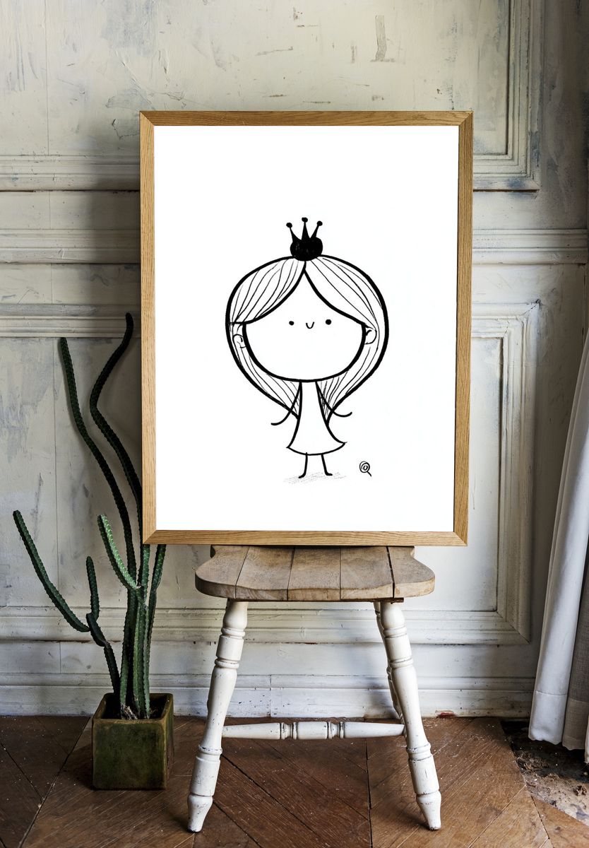 Cute Princess Line Art Print. room preview