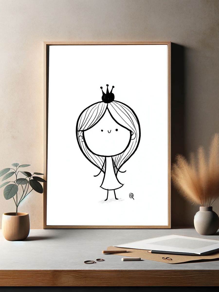 Cute Princess Line Art Print. — room view 2