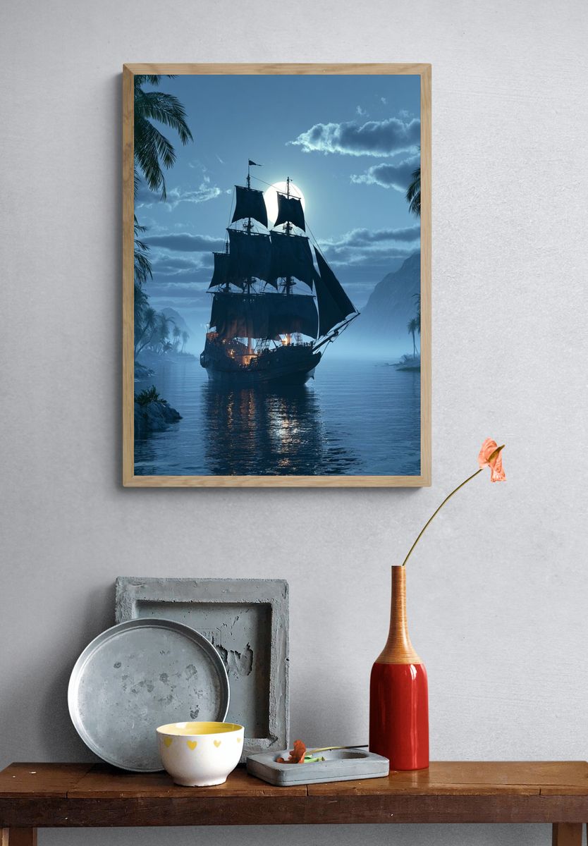 Moonlit Pirate Ship Poster. — room view 3
