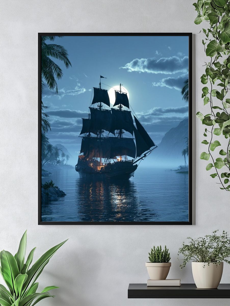Moonlit Pirate Ship Poster. — room view 4