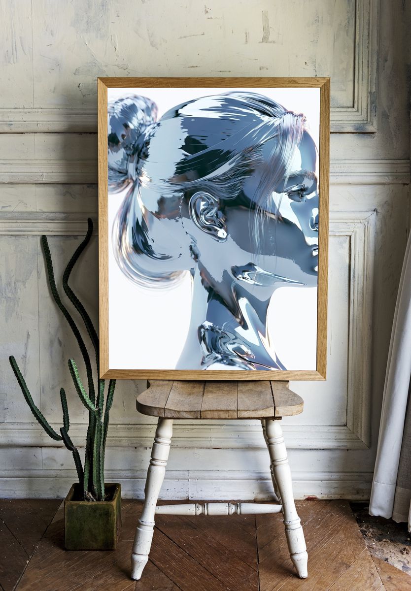 Chrome Woman Profile Illustration Poster. — room view 1