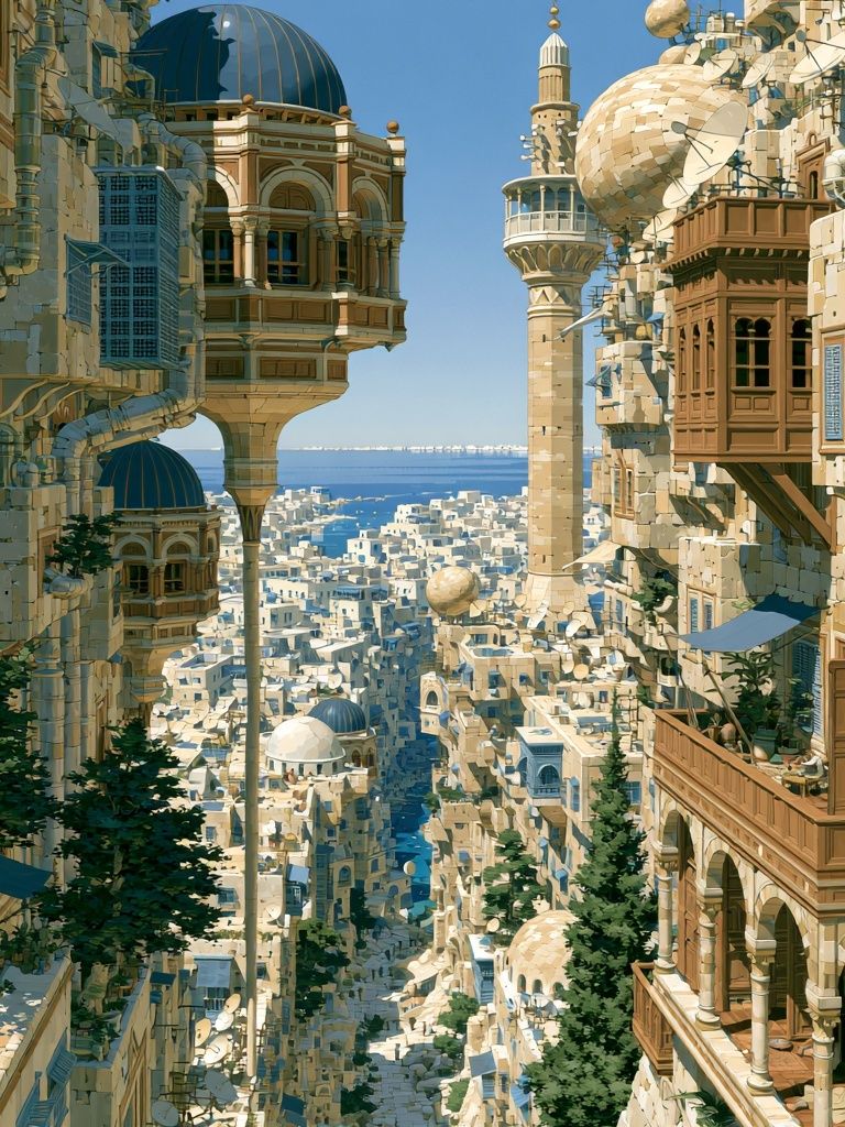 Mediterranean Cityscape Illustration Poster. poster detail