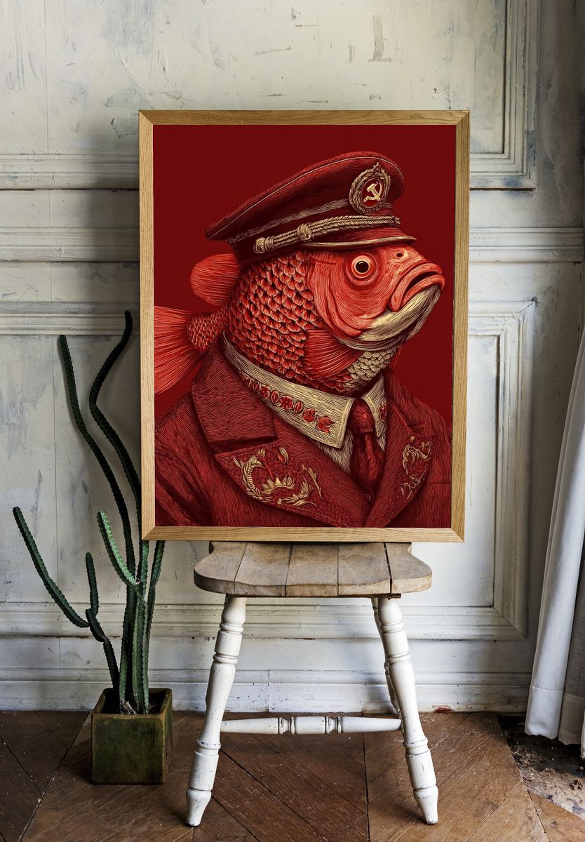 Soviet Fish Portrait Illustration Poster. room preview