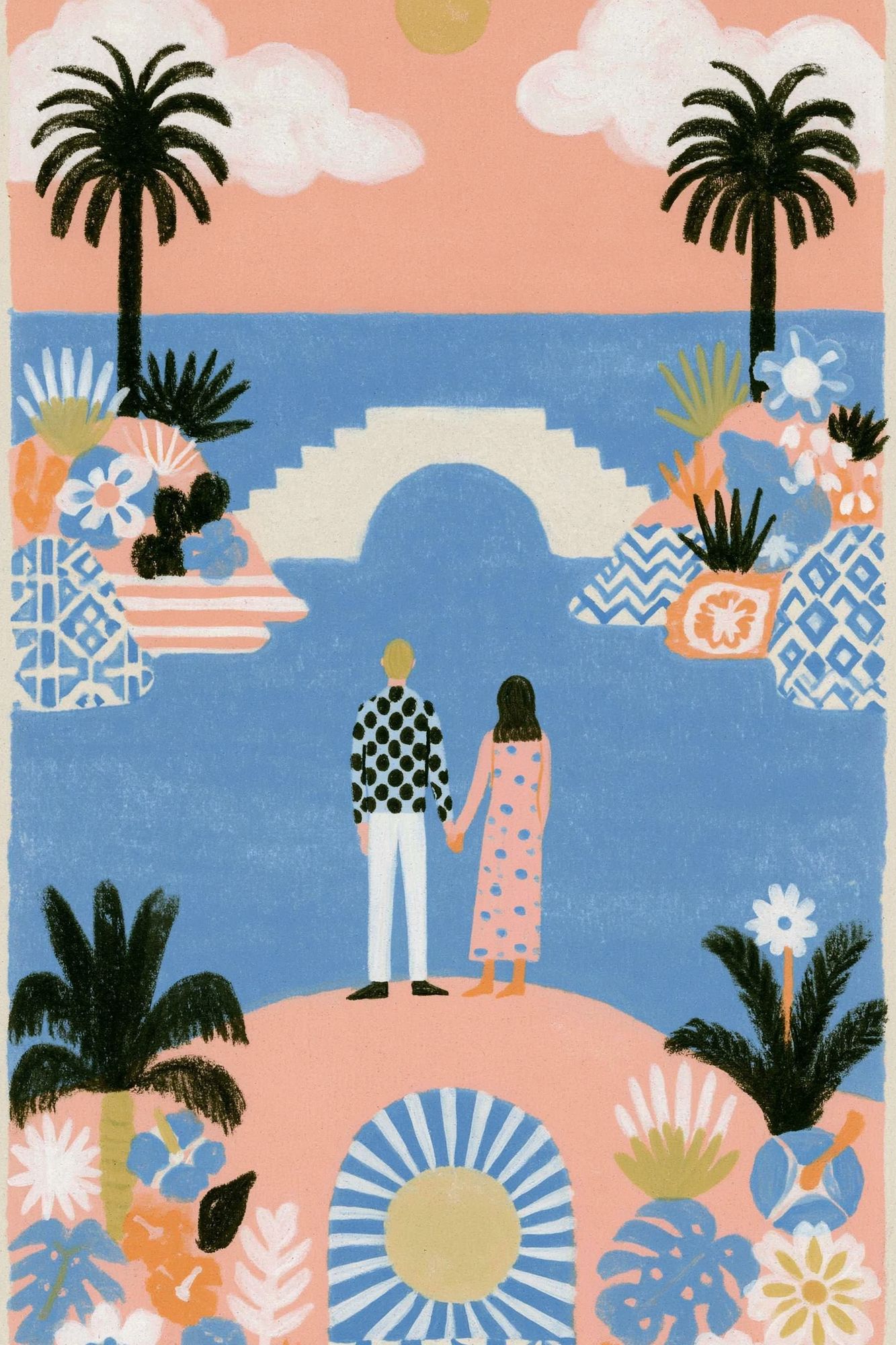 Sunset Lovers Coastal Illustration Poster. poster — illustration art