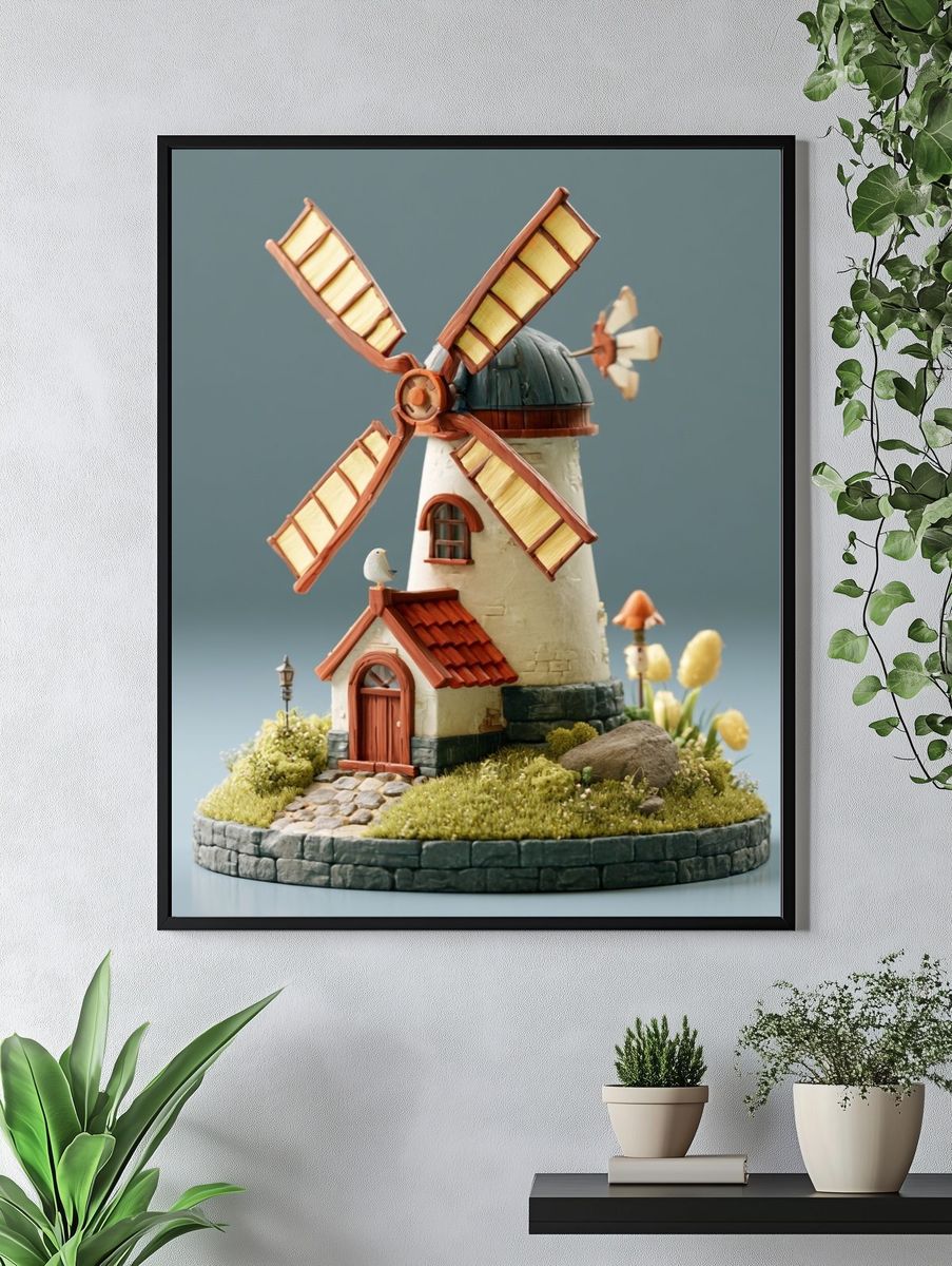 Whimsical Cats Digital Art Poster. — room view 4