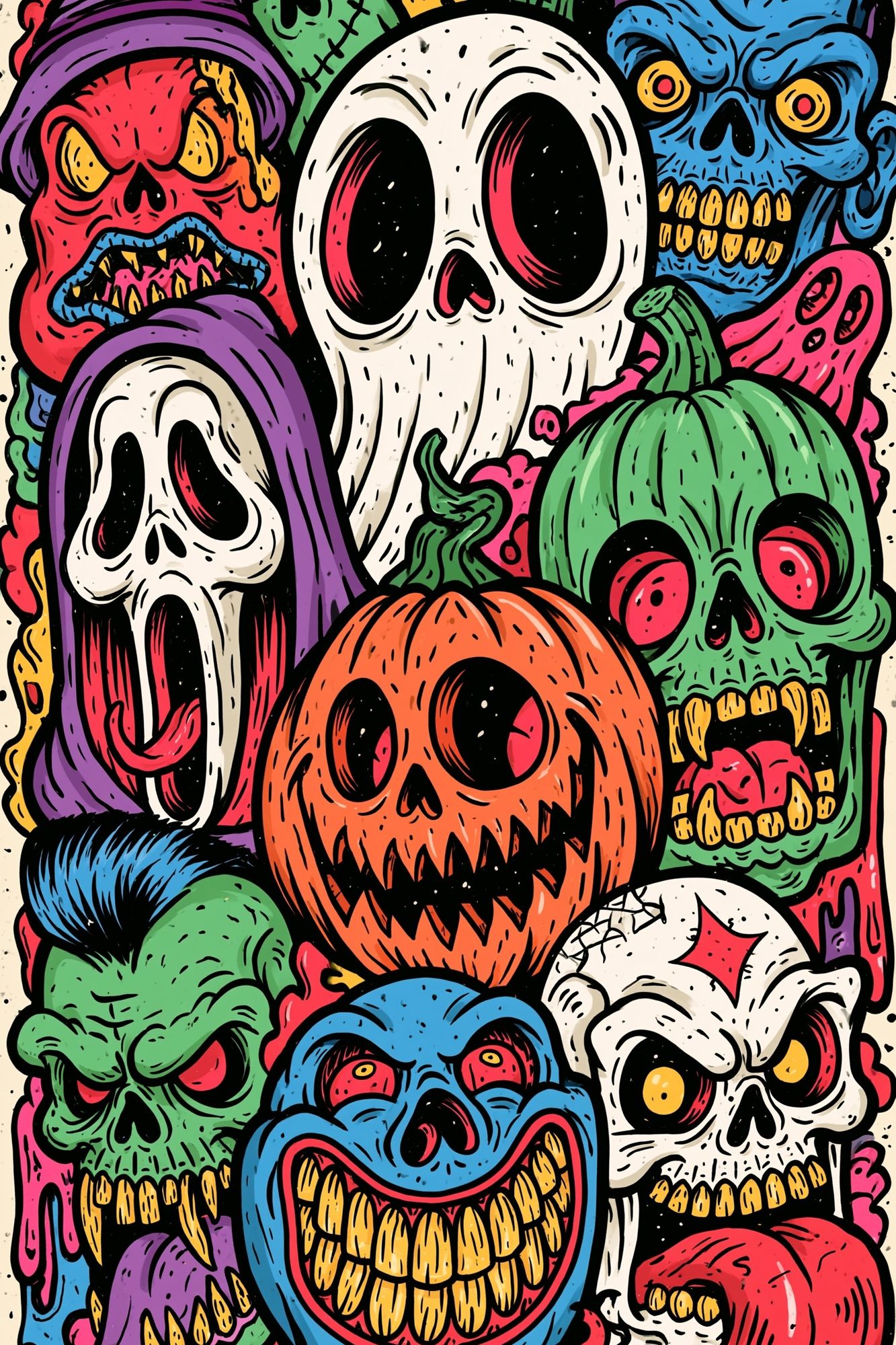 Halloween Monster Skulls Illustration Poster. poster — illustration art