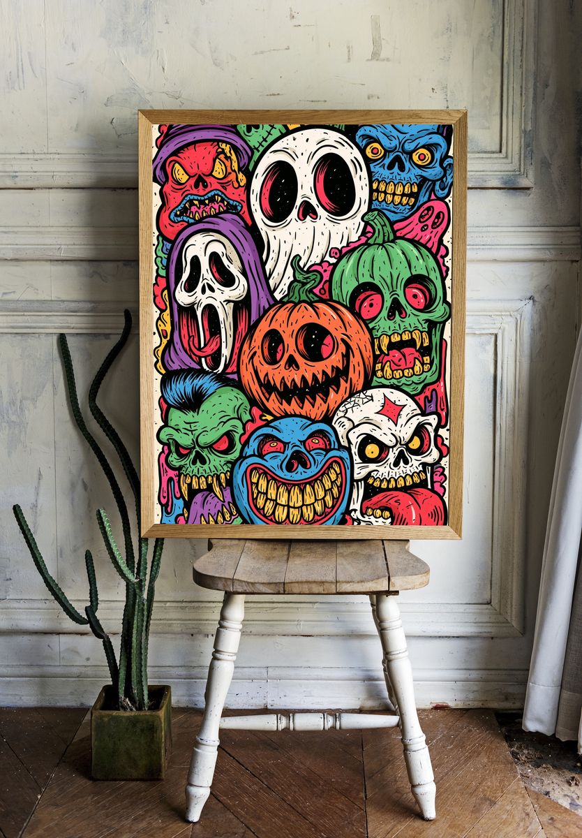 Halloween Monster Skulls Illustration Poster. room preview