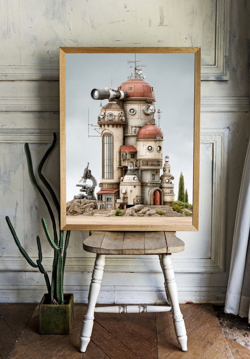 Steampunk Observatory Illustration Poster. room preview