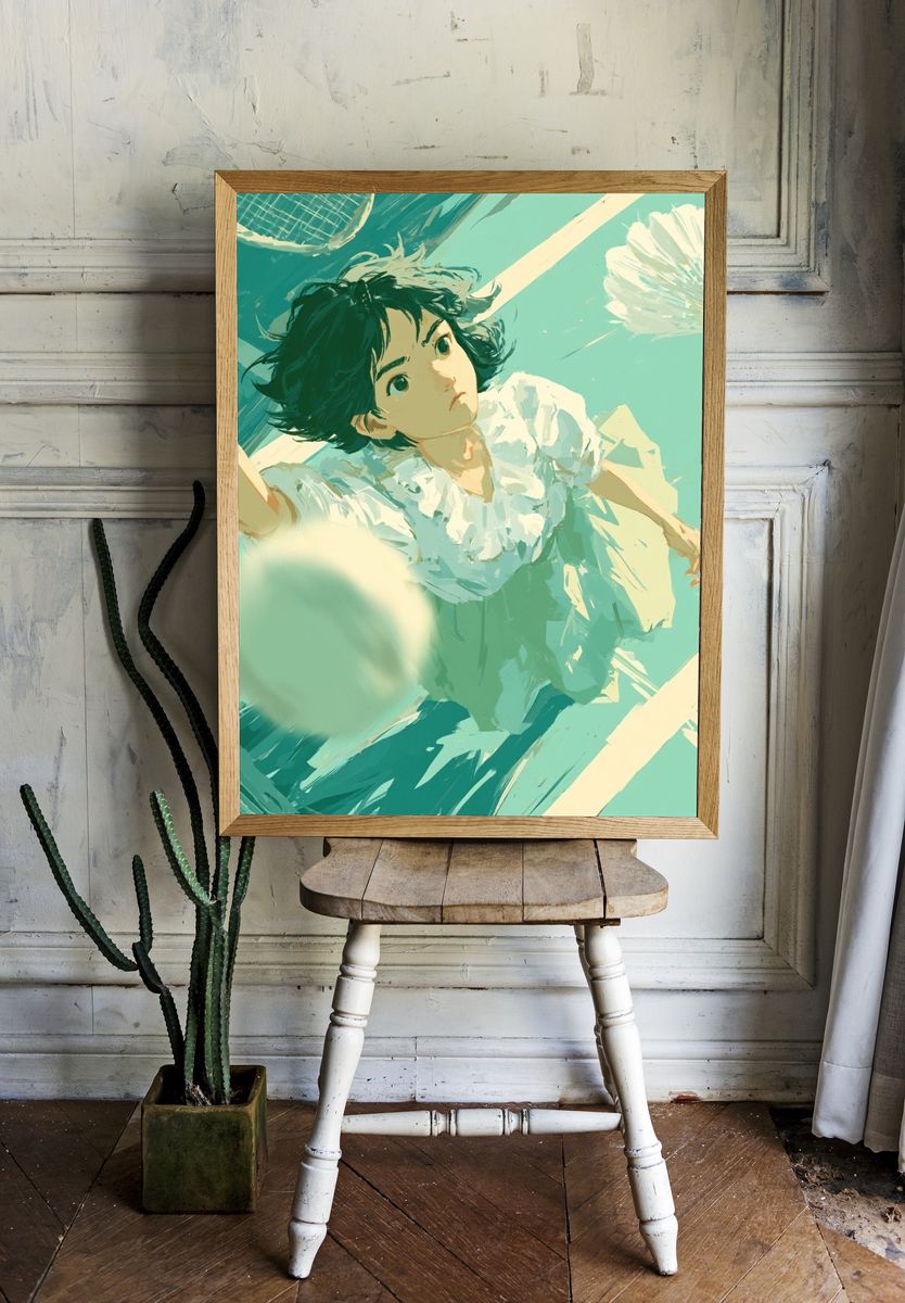 Girl Playing Badminton Illustration Poster. room preview