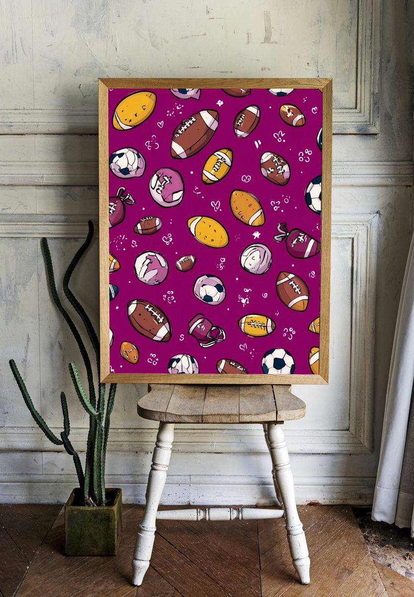 Playful Sports Balls Illustration Poster room preview
