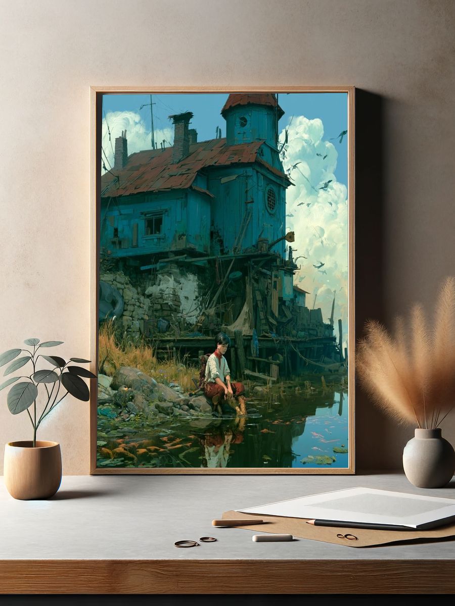 Waterside House Digital Art Poster. — room view 2
