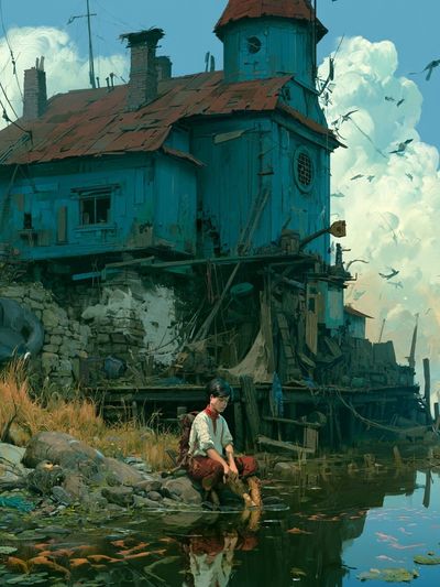 Waterside House Digital Art Poster. poster