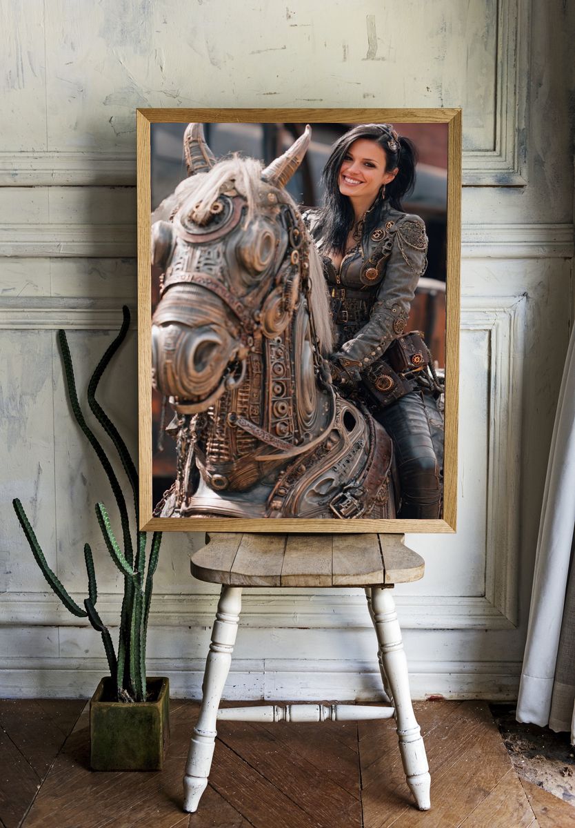 Steampunk Rider Portrait Print. room preview
