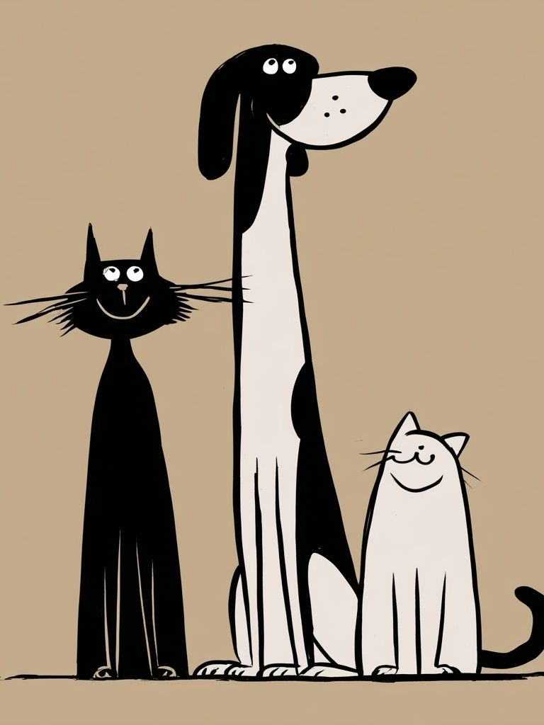 Playful Cats and Dog Illustration Poster. poster — illustration art