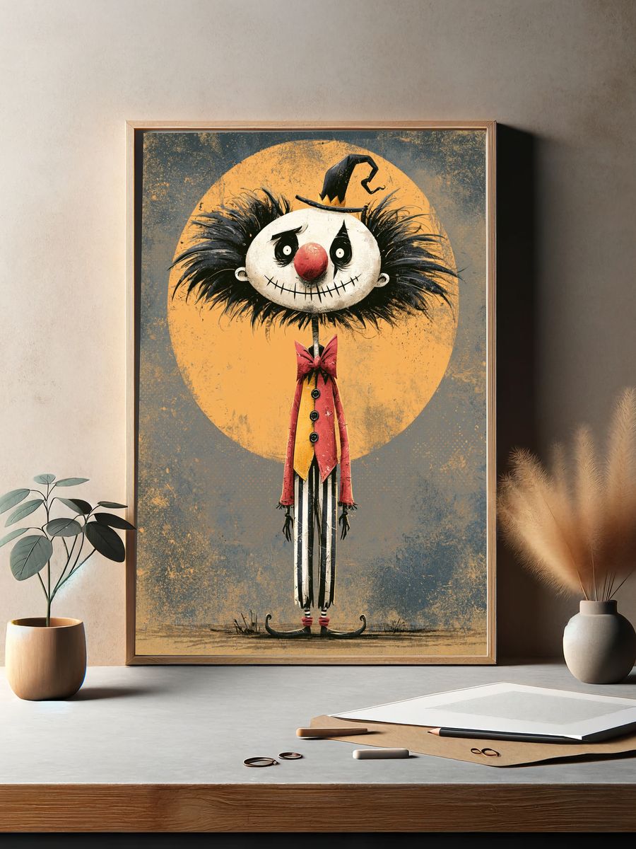 Spooky Clown Character Illustration Poster. — room view 2