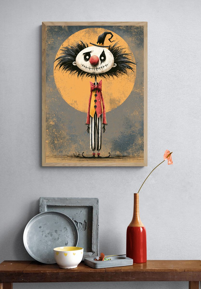 Spooky Clown Character Illustration Poster. — room view 3