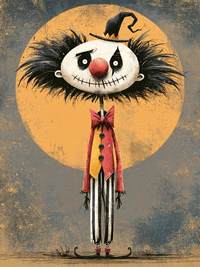 Spooky Clown Character Illustration Poster.