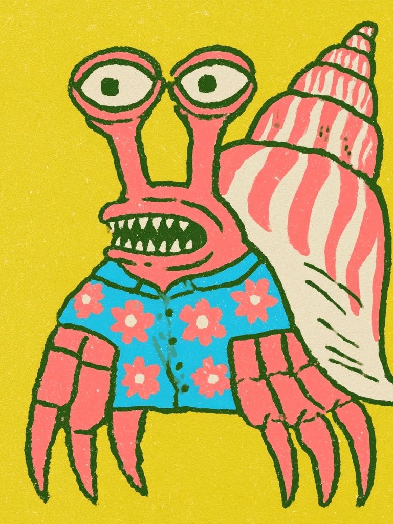 Pink Snail Crab Illustration Poster. poster detail