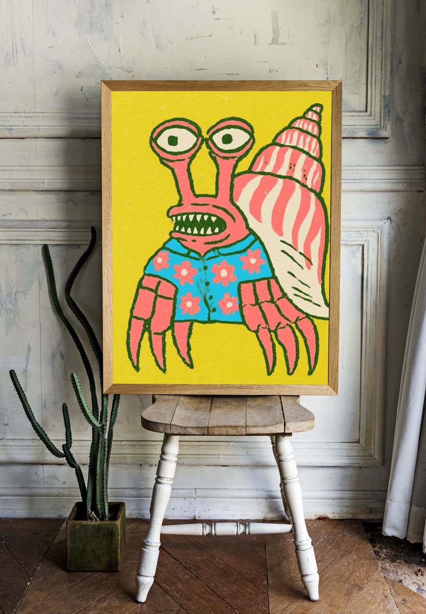 Pink Snail Crab Illustration Poster. — room view 1