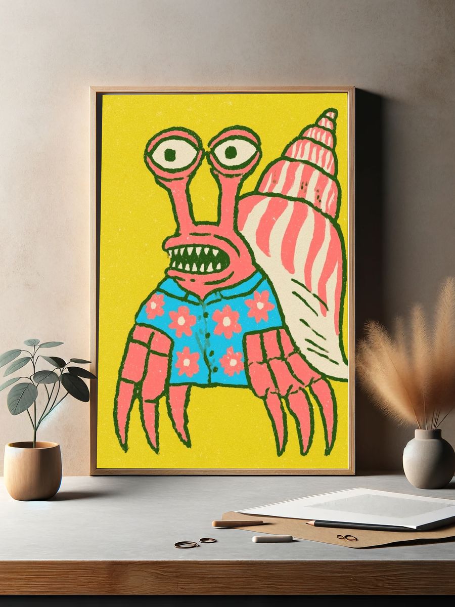 Pink Snail Crab Illustration Poster. — room view 2